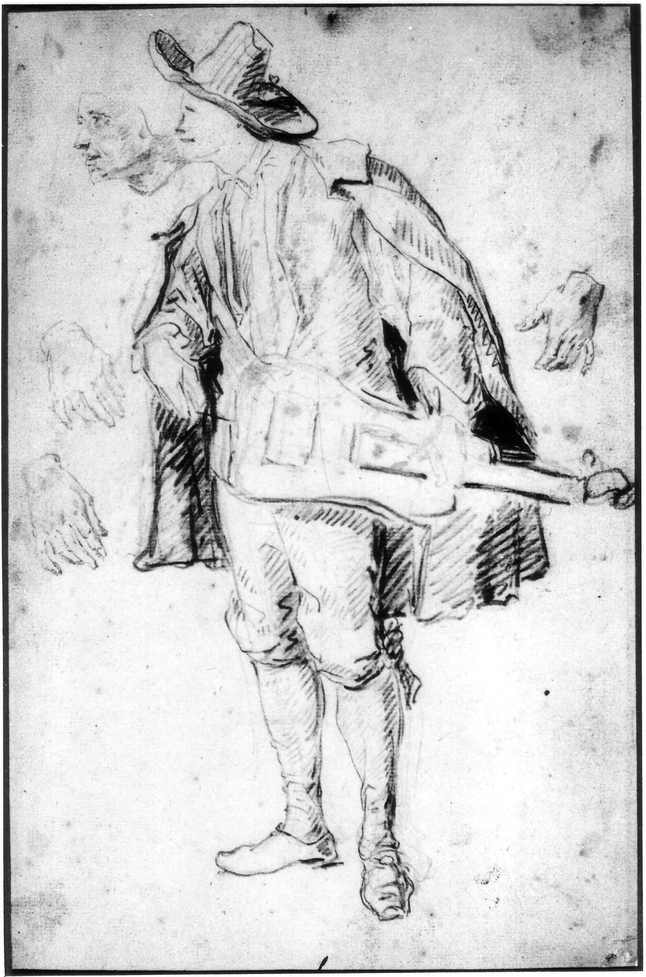 7. Pierre d’Angellis, Study of a Hurdy Gurdy Player, 27.5 x 18 cm, black chalk. Rennes, Musée de Beaux-Arts. 
